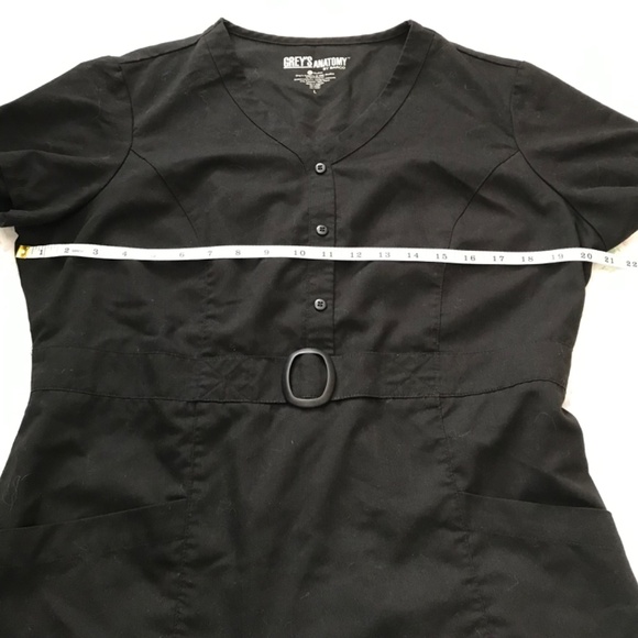 Grey's Anatomy Scrub Top Black L Front Pockets Half Button Waist Accent - Picture 12 of 16